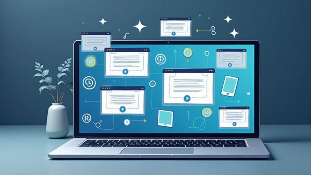 Illustration of certificates and digital badges on a laptop screen