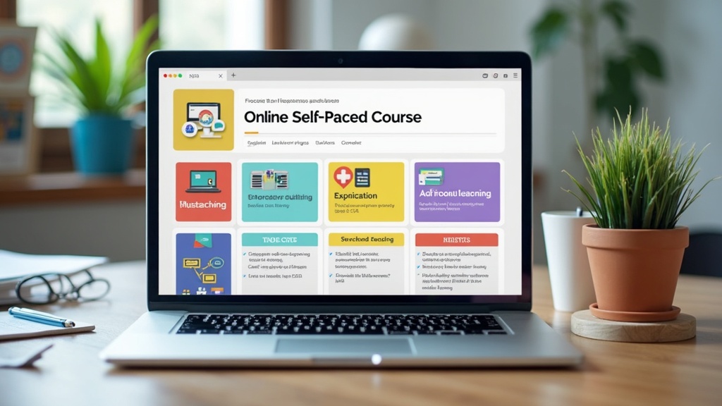 Selfpaced course layout concept with digital modules and interactive content