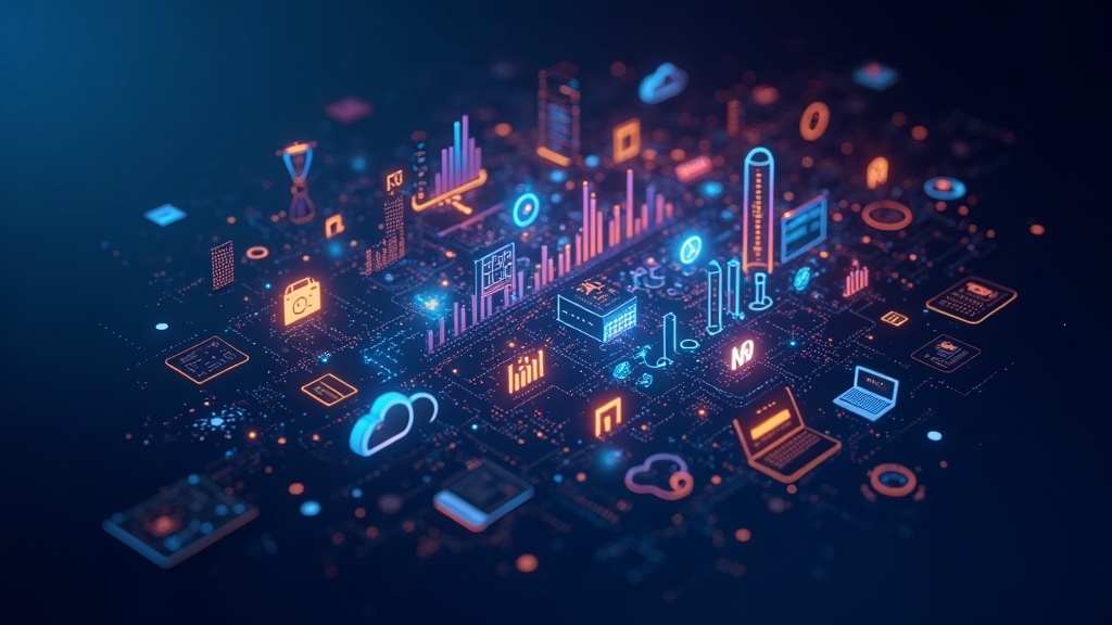 Abstract digital skills icons and technology elements